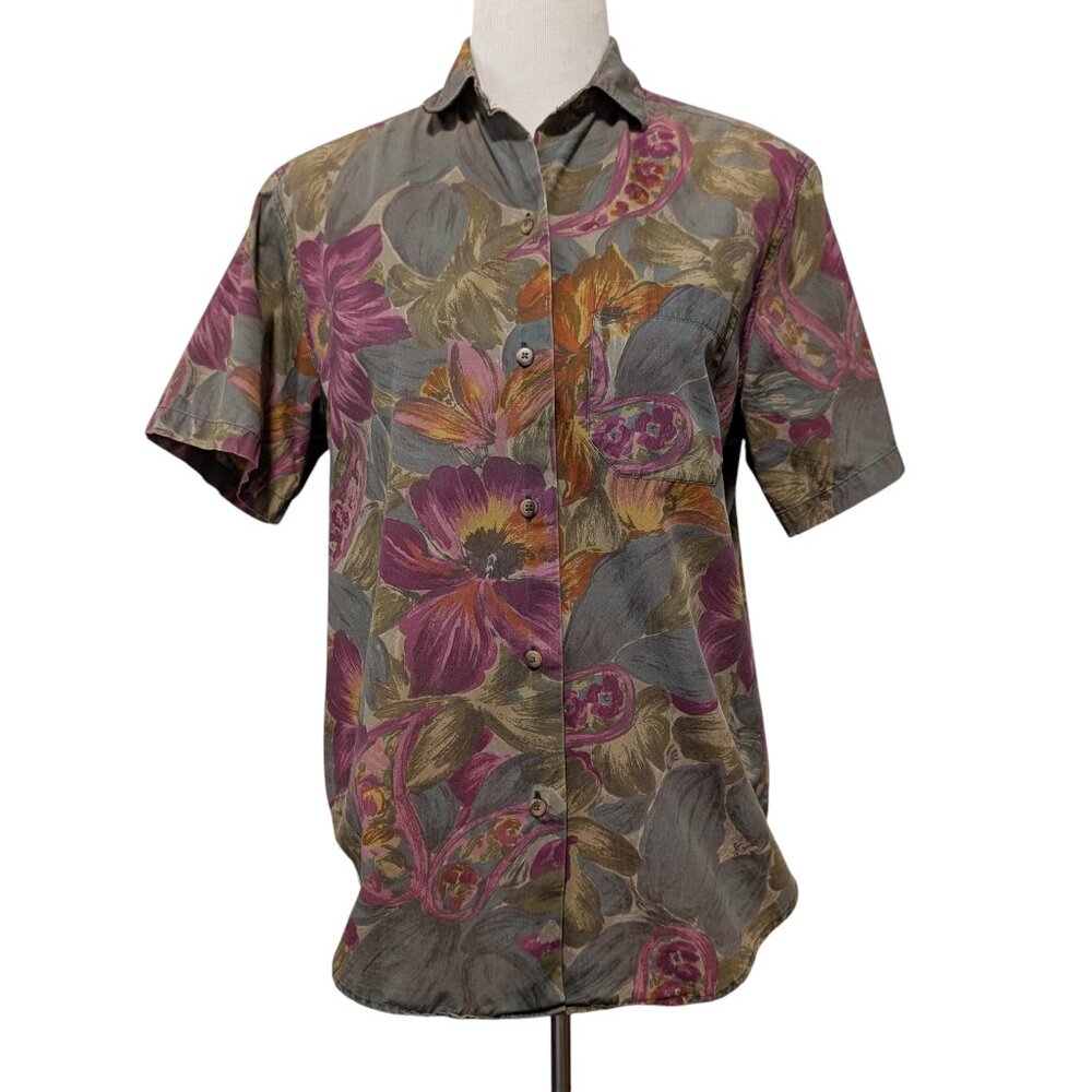 Vintage Banana Republic Safari Clothing Womens Size S Floral S/S Button Top Flaw